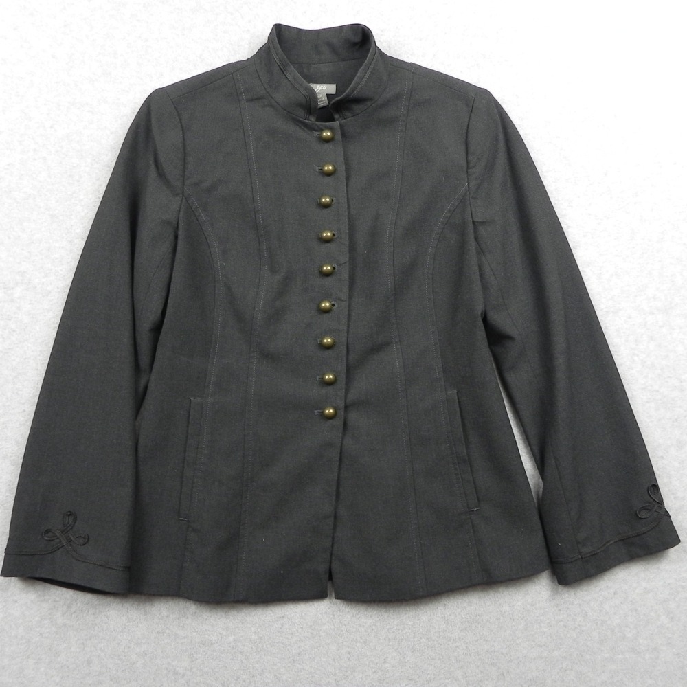 J Jill Blazer Womens 4P Petite Stretch Military Jacket Suit Coat Embroidery Gray